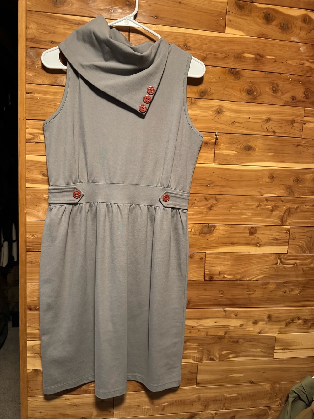 Matilda Jane Sleeveless Light Gray Dress with Rust Button Accents
